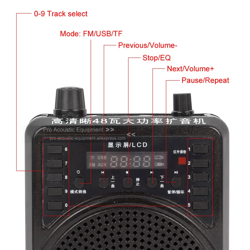 Портативный BLUETOOTH мегафон усилитель голоса, гарнитура, микрофон, динамик, MP3 плеер, FM радио, руководство по гиду, акция