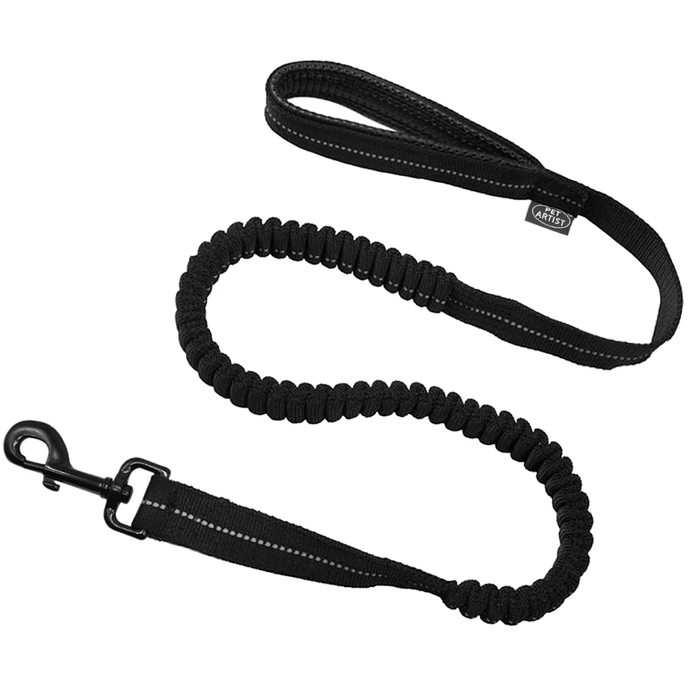 Reflective Pet Dog Leash Bungee Leash forMedium Large Dogs Stitching Dogs Lead with Free Clicker Dog Black Elastic Rope Leash handmade leather dog collars	 Dog Collars