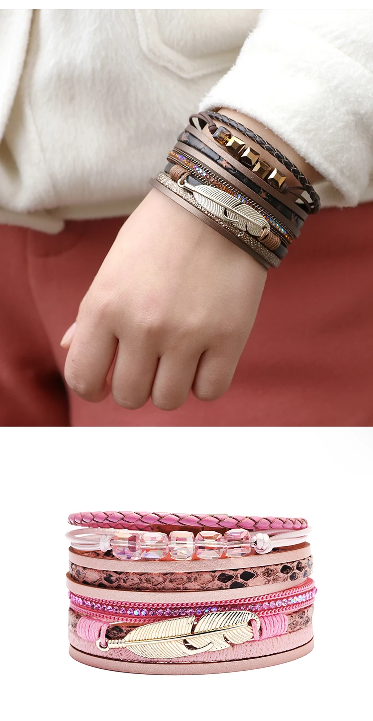 Многослойный браслет из бус в богемном стиле, женские блестящие украшения в сетку, подарочные браслеты для девочек, несколько цветов, 19 см