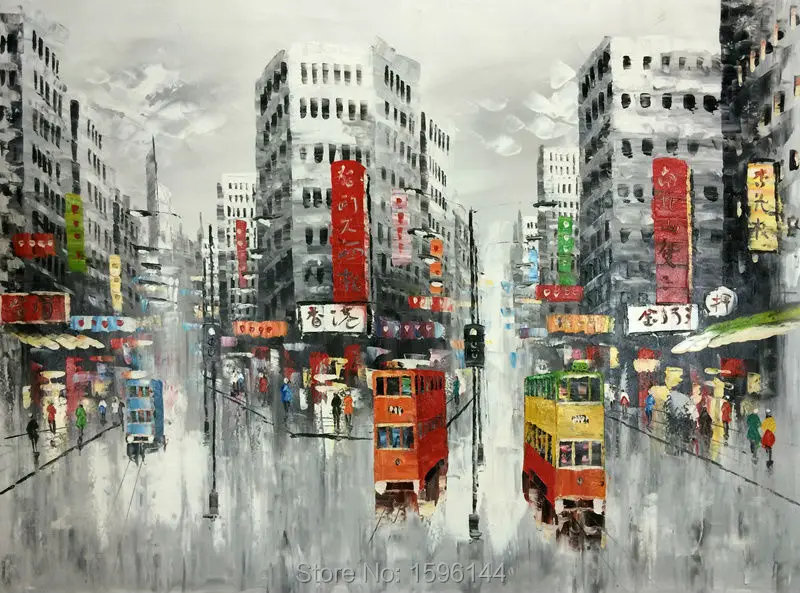 Ukuran Besar Hongkong Jalan Landscape Abstrak Lukisan Minyak Tangan Dicat Kanvas Lukisan Dinding Gambar Home Decor Hotel Ornamen In Painting Calligraphy From Rumah Taman On Aliexpress