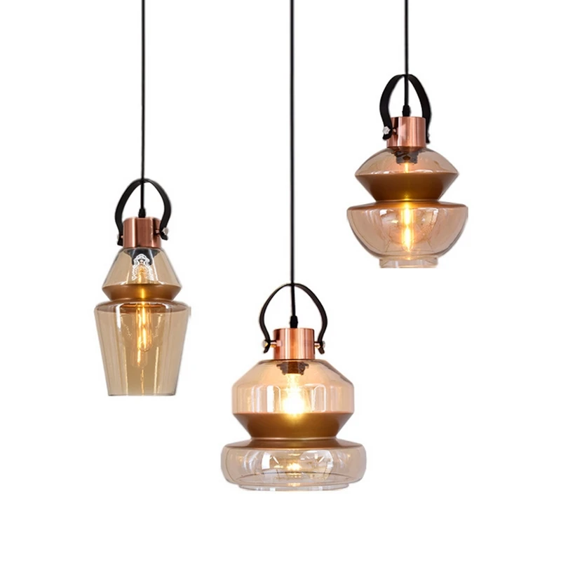 

Art glass lamp shade chandelier plating amber modern led dining room kitchen decor hanging lamp