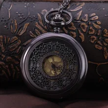 Цепочка черные Ретро Pedant часы винтажные повседневные мужские и женские карманные часы Позолоченные арабские цифры Циферблат Мода Fob часы подарок