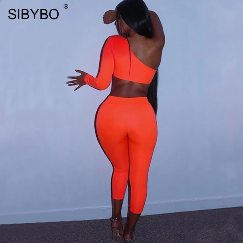 Женский спортивный костюм Sibybo, комплект из двух вещей короткого сексуального топа в обтяжку и штанов с высокой талией для тренировок на лето