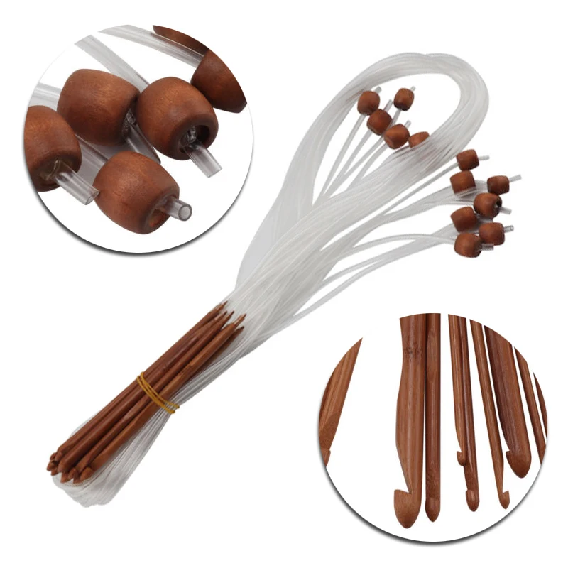 2019 New 12pcs/Set 12 sizes Natural Bamboo Flexible Tunisian Carpet Crochet Hooks Needles Crochet Hooks Needles 3mm-10mm
