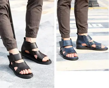 

Fashion leather men sandals casual Rome shoes summer outdoor shoes for men flat sandals hook & loop beach men sandals