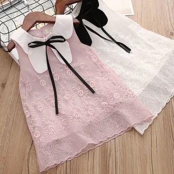 

Girls Summer Dress Toddler Kids Baby Girls Flower Lace Bowknot Doll Collar Party Pageant Tutu Dress Dress Without Sleeve A1