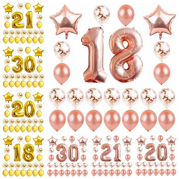 

24pcs/lot Rose Gold Digital Balloons Gold Aluminum Balloons Paper Scrap Sequins Transparent Balloon Set
