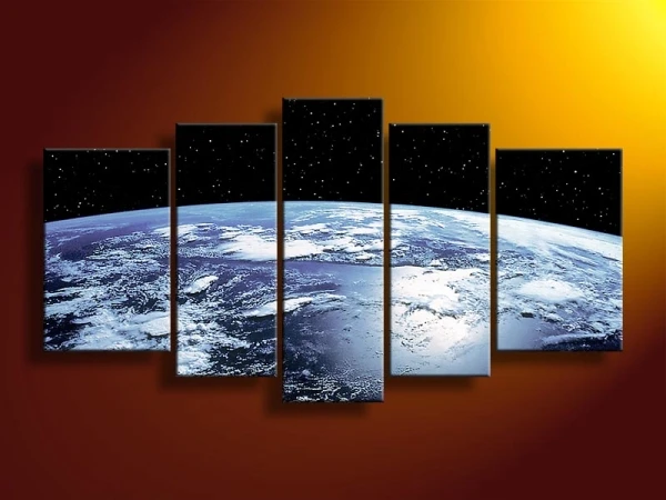 handmade modern design wall art 5 panel pieces canvas picture decorative painting the earth planet world map art painting ad008