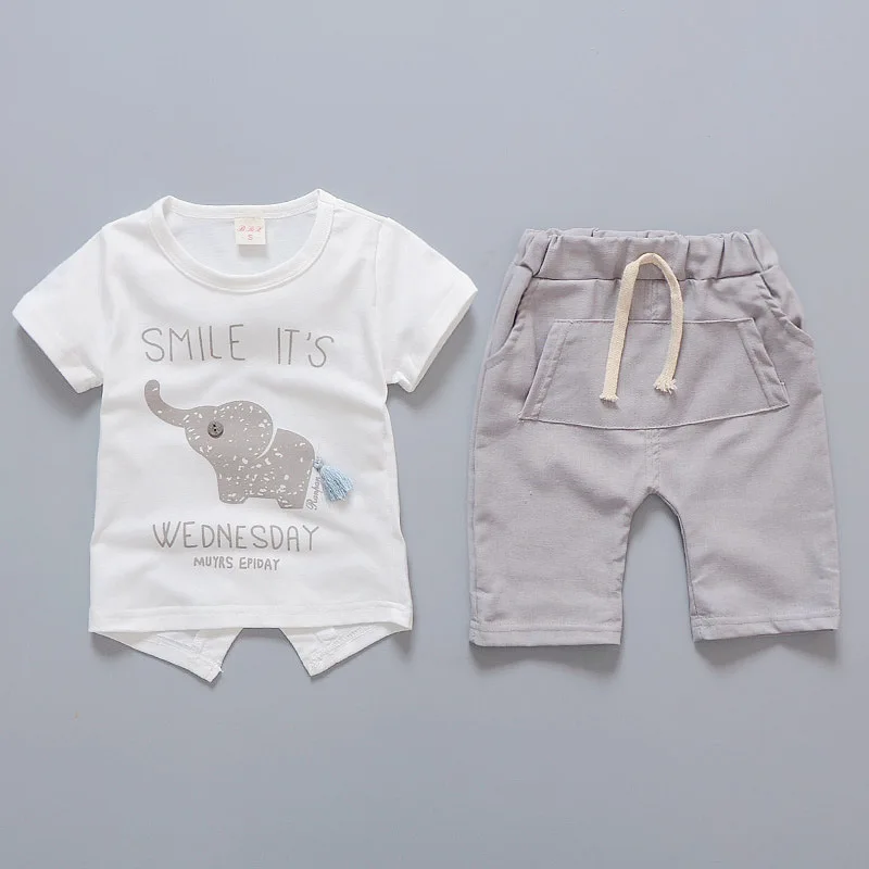 Summer Children Boys Girls Clothes Suits Baby Elephant Pattern T-shirt Pants 2Pcs/sets Kids Cotton Tracksuits Toddler Outfits