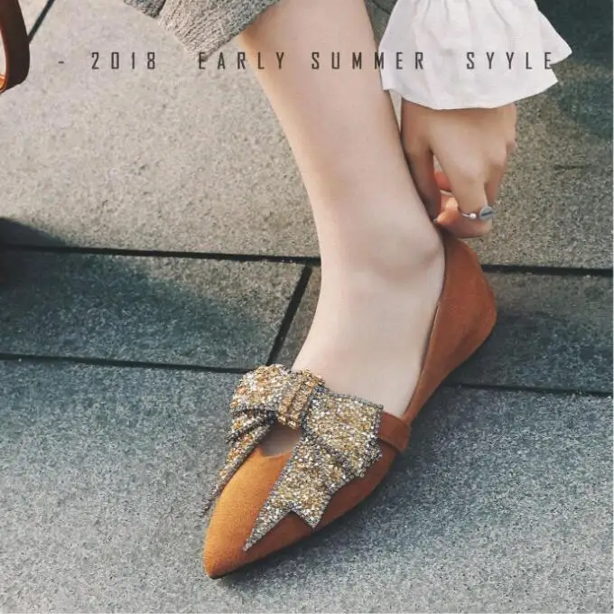 High quality women shoes fashion leather Casual Crystal Butterfly-knot flats women shoes Ballet dancing shoes Mujer zapatos W086 Women's Shoes
