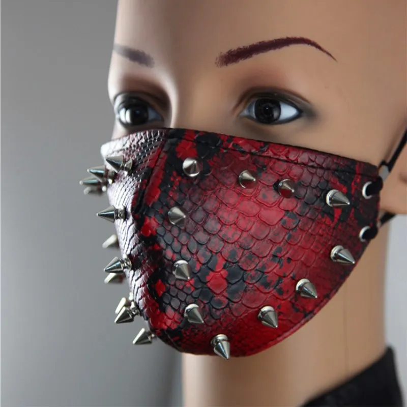 

Motorcycle PU Leather Face Mask Hanging Ears Rocking Serpentine Punk Mouth Muffle Mask Dust Leash Restraints