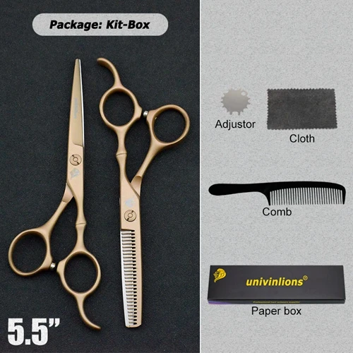 5.5/6" black gold barber hair scissors hairdressing scissors professional hair scisor barber supplies shears gift japan haircut - Color: 5006JKIT