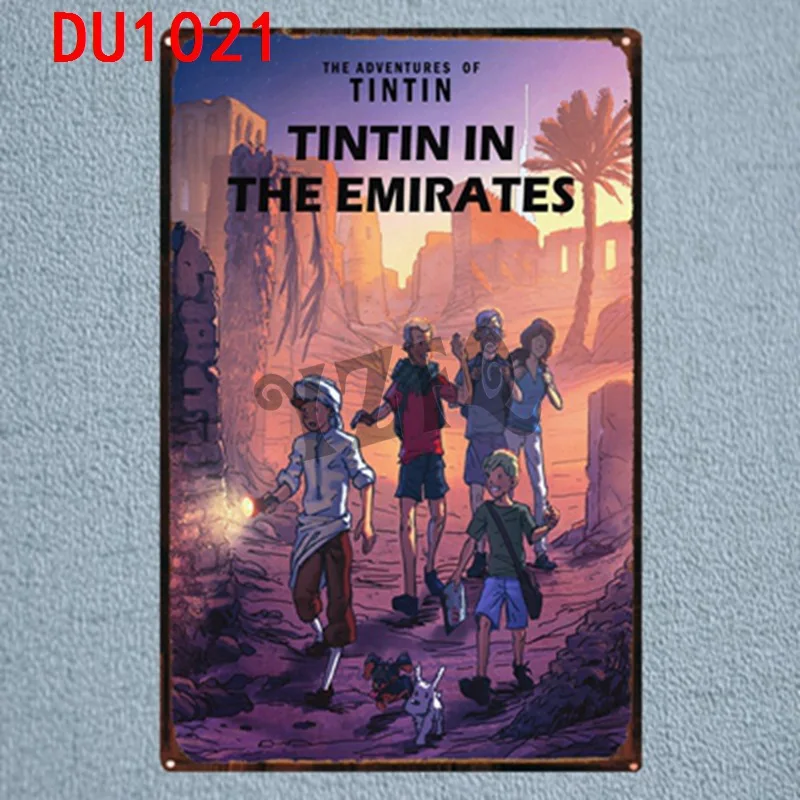 Tintin мультфильм оловянные знаки металлическая пластина настенный паб детская комната Домашний декор вечерние Винтаж Железный плакат Куадрос DU-1041