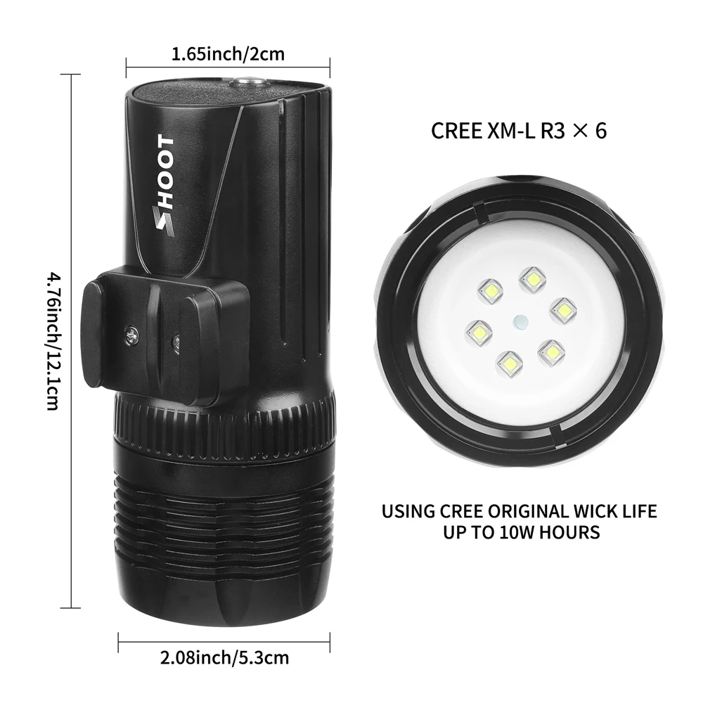 SHOOT 1500LM Водонепроницаемый подводный Электрический фонарик для дайвинга открытый светодиодный светильник видео для GoPro Hero 8 7 5 черный Xiao Yi 4k камера