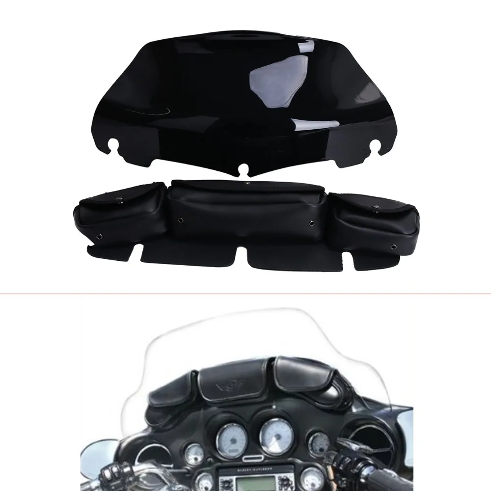 8 Black Windshield Windscreen Bag Saddle 3 Pouch Pocket for Harley Touring Electra Glide 1996 2013