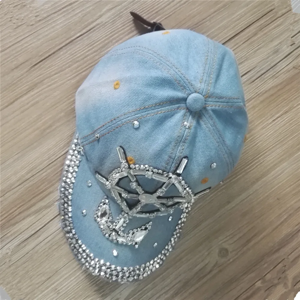 2016D56 cotton bling bling Rhinestone man made diamond anchor hat