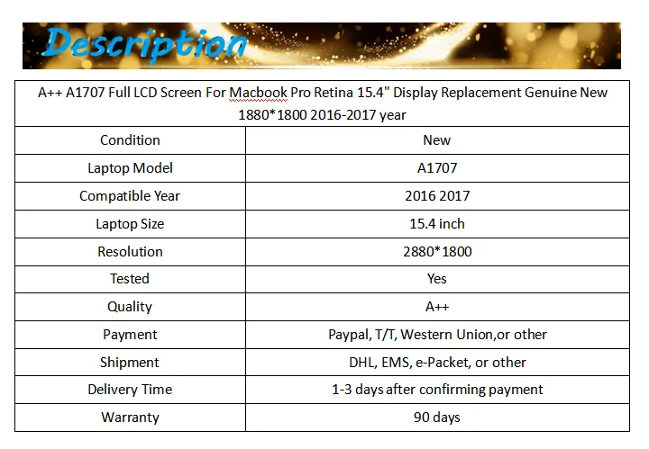 А++ ЖК-экран для Macbook Pro retina 15," A1707 ЖК-дисплей полная сборка совместимый год