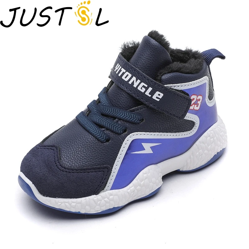 

JUSTSL Children's toddler shoes new winter plus velvet boys girls keep warm shoes kids leather casual snow boots size 21-32