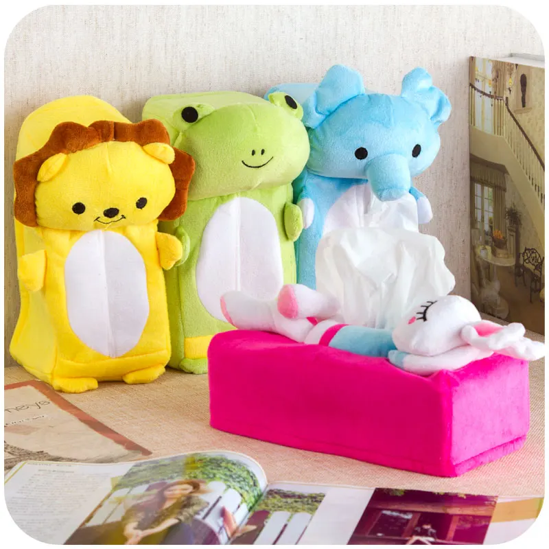 

Cartoon Animal Design Plush Rectangle Napkin Tissue Box Holder Cover Cover Car Basket Pumping Tissue Box Holder Auto Supplies