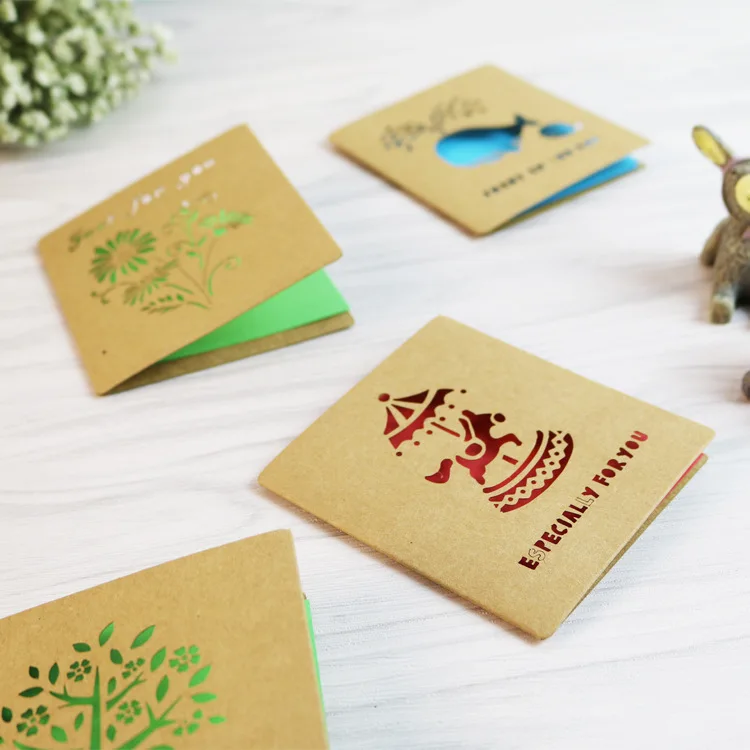 

FANLUS 2pcs kraft paper cards gift tag, laser cut mini greeting cards