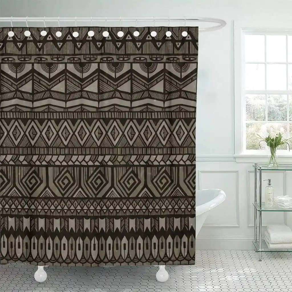 Fabric Shower Curtain With Hooks Brown African Tribal Abstract Geometric Tribe Vintage Artistic Aztec Color Dark Bathroom Decor Aliexpress