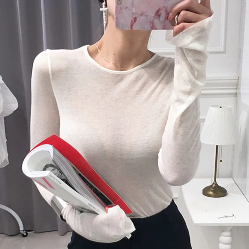 

T Shirt Women Sexy Korean Style T-Shirt Long Sleeve Slim Basic Elasticity Tops Vogue Womens Clothing Chic T Shirt Femme