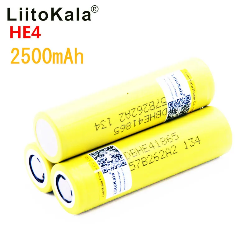 LiitoKala для HE4 2500 mAh литий-ионный аккумулятор 18650 перезаряжаемый аккумулятор 3,7 V Максимальная мощность 20A, 35A загрузка для электронной сигареты