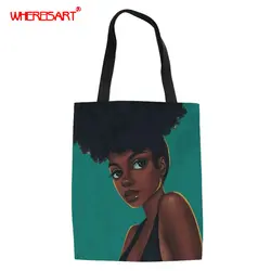 WHEREISART американское искусство черные африканские женские парусиновые сумки для покупок Летняя Пляжная Повседневная Экологичная