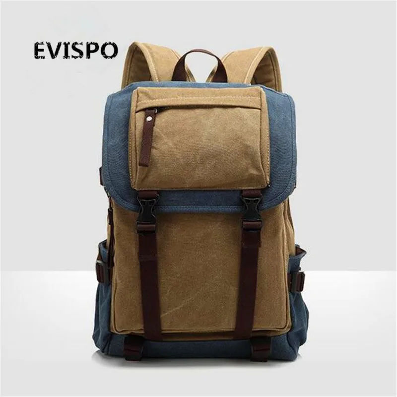 EVISPO Fashion men's Backpack Vintage Canvas Backpack School Bag Travel Bags Large Capacity Travel Backpack Bag School Rucksack