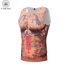 Новое поступление мужской топ на бретелях модный Забавный Хип-хоп 3D принт тату мышцы майка Топ короткий рукав Повседневная футболка Топы Homme