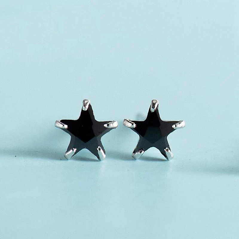 Ruifan пентаграмма/звезда форма черный/прозрачный кубический циркон маленькие серьги гвоздики для женщин из натуральной 925 пробы серебряные ювелирные изделия YEA179
