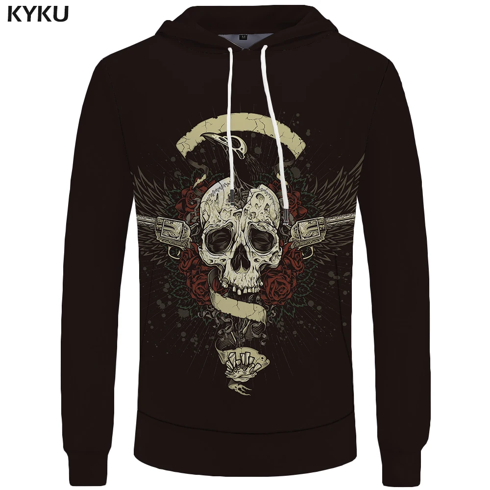 KYKU Brand Skull Sweatshirts Rose And Gun Sweat shirt Rock Hoodie