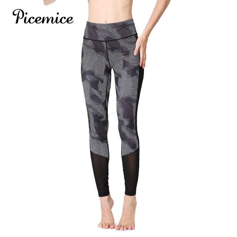 

Picemice Elasticity Slim Jeggings Ladies Printing Leggins Pantalon Stretch Femme Women Yoga Pants Mesh Patchwork Pencil Pants