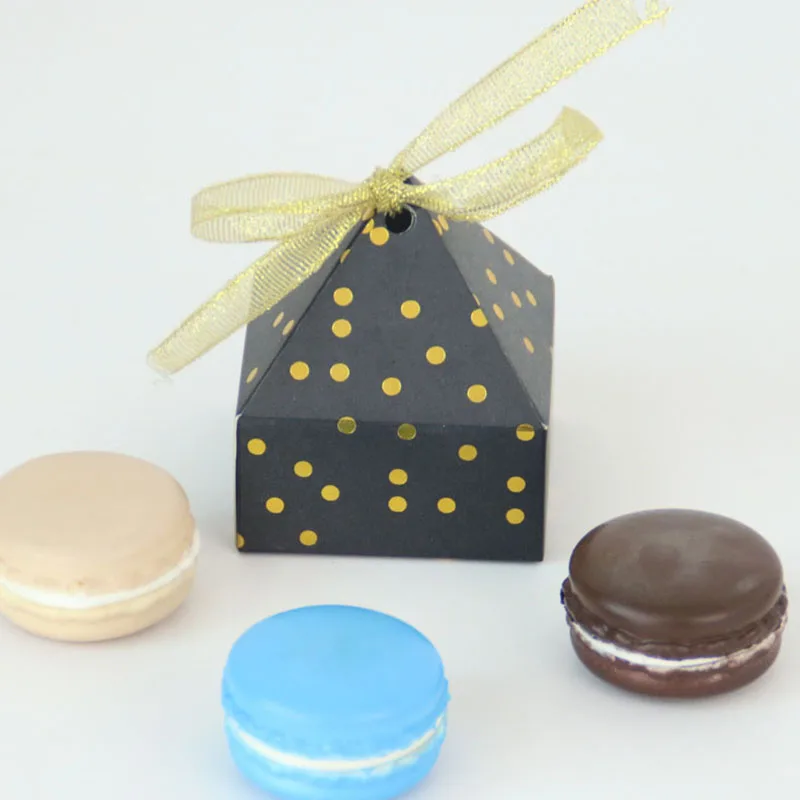 50 шт. в горошек бронзовая коробка для шоколада и сладостей Свадебные сувениры подарочная упаковка подарок детский душ вечерние украшения - Color: Black
