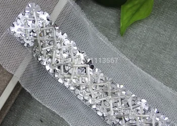 

5yard Craft 6.7cm White Silver Sequins Rhinestones Decorated Lace Ribbon Trim For Wedding Dress Clothes Accessories Trimt262