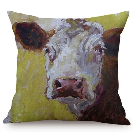 3D Cattle Cow European Style Oil Painting Art Farm Animal Print Home Decor Throw Pillow Case Cotton Linen Car Sofa Cushion Cover K90-5