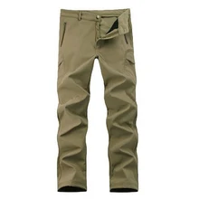 Открытый скрытень Акула кожи Soft Shell камуфляж Водонепроницаемый мужские брюки хаки S