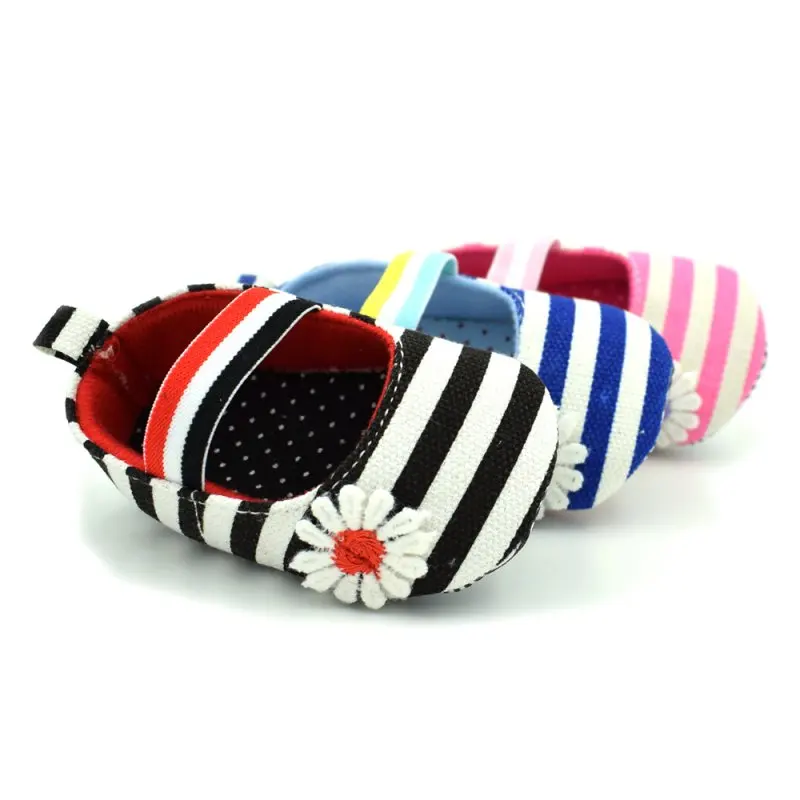 

New Baby Girl Canvas Striped Soft Sole Shoes Crib Shoes Infant Prewalkers 0-18 Month