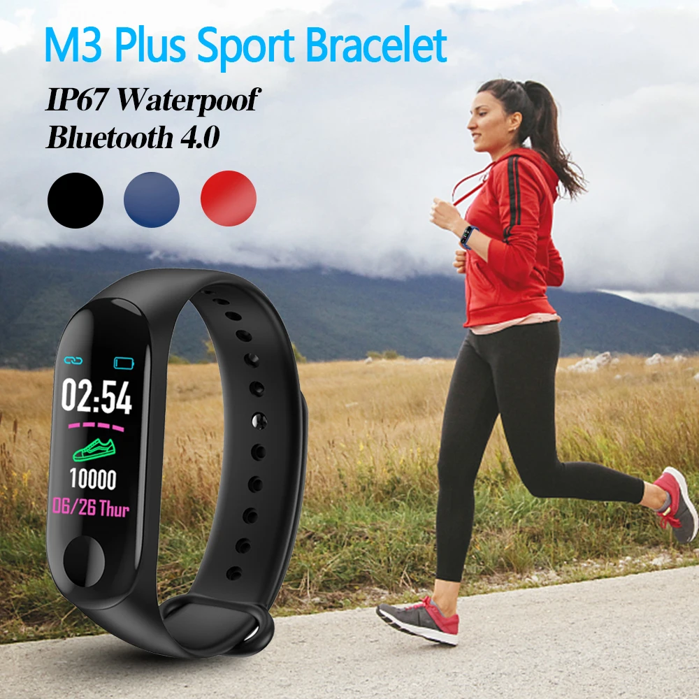 Bluetooth спортивный Смарт Браслет для измерения кровяного давления пульсометр M3 Plus смарт-Браслет фитнес-трекер Шагомер унисексуальный браслет