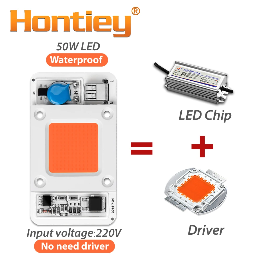 Hontiey светодиодный 50 Вт COB лампа Smart IC AC 220 В Драйвер Белый теплый холодный полный спектр прожектор флип чип лампа трубка DIY