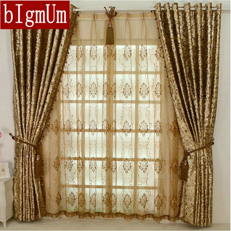 

Europen Style Blackout LUXURY Palace Curtains Without Beads For Hotel/Villa/Living Room Custom-made Golden Window Treatments New
