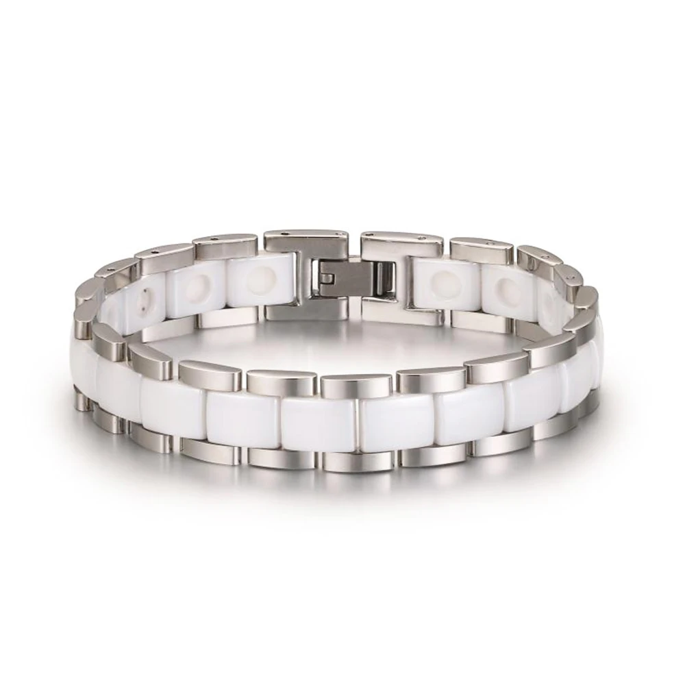 Fashion Ceramic Hologram Power Bracelet For Women White/Pink Smooth Ceramic Bracelet Stainless Steel Band Wrap Bracelets Bangles Fashion Ceramic Hologram Power Bracelet For Women White/Pink Smooth Ceramic Bracelet Stainless Steel Band Wrap Bracelets Bangles