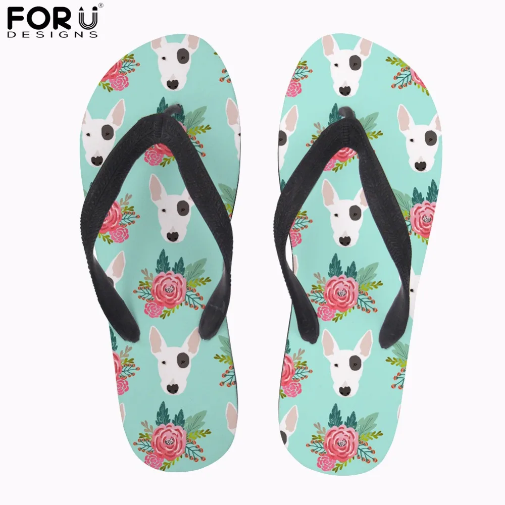 

FORUDESIGNS Cute Bull Terrier Print Casual Women Flip Flops Summer Slip-on Cartoon 3D Animal Women's Slippers Woman Flip Flops