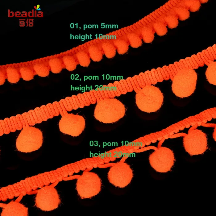 3 стиля кружево с помпонами отделка шар лента с бахромой 5 ярдов/партия DIY Швейные аксессуары кружево 18 цветов для дома вечерние украшения - Цвет: Night Orange