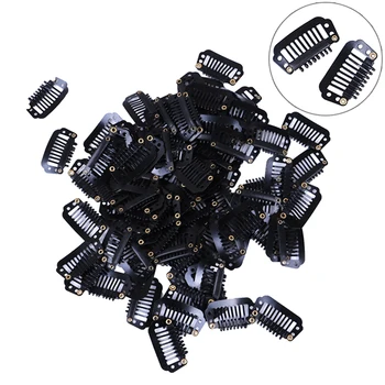

10/100Pcs Black Wig Combs Hair Clips For Weave Extensions Metal Rubber Wig Clips For Hair Extensions 2.8cm U/Wire Shape Clips
