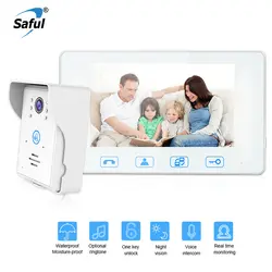 Saful 7 "цветной TFT ЖК-дисплей белый проводной видео домофон Водонепроницаемый видео телефон с Электрический блокировки функции управления