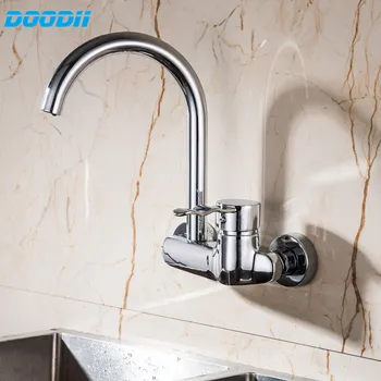 

Doodii High-quality Wall Mounted Double Holes Kitchen Faucet Single Handle Chrome Kitchen Mixer Taps Dual Holes Faucet