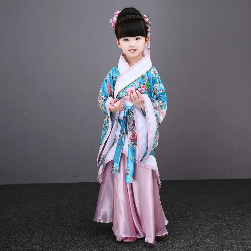 Традиционные китайские танцевальные костюмы для девочек, древняя опера династии Тан, Хан мин ханьфу, платье, детская одежда, народные танцевальные Детские костюмы