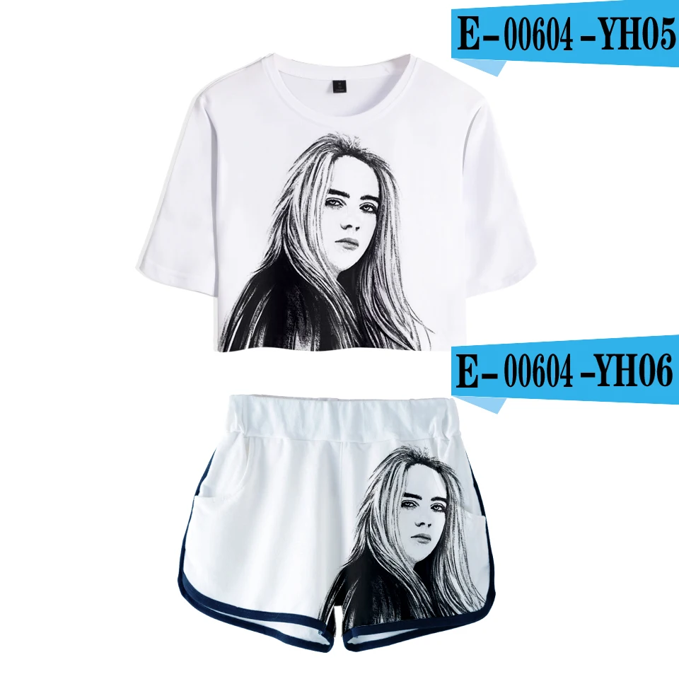 FADUN tommekawaii, 3D Billie Eilish, летний комплект из двух предметов с принтом, женская модная одежда,,, Повседневная Harajuku размера плюс - Цвет: YH05-YH06