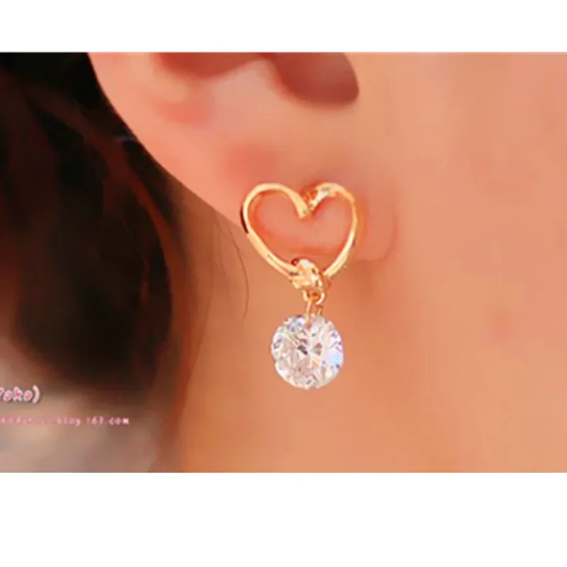 Teens Small Heart Angel Wings Crystal Stud Earrings Jewelry Gift for Girls Red Crystal Women